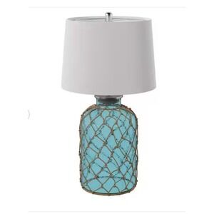 StyleCraft 30.3 in. Blue Table‎ Lamp with Off-White Hardback Fabric Shade